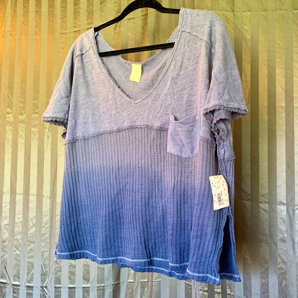 Ombre Dip-Dye Short Sleeve T-Shirt Slate Blue